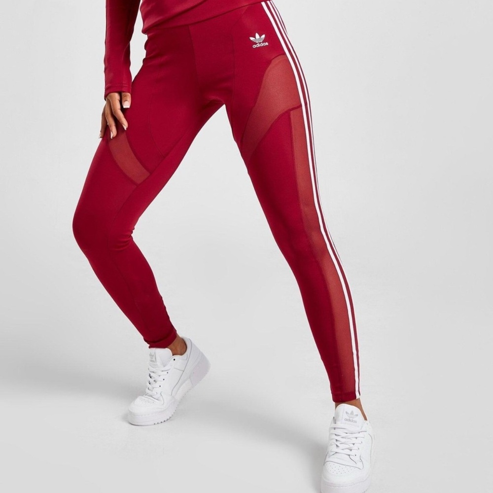 Adidas Women Burgundy Leggings with White Stripes